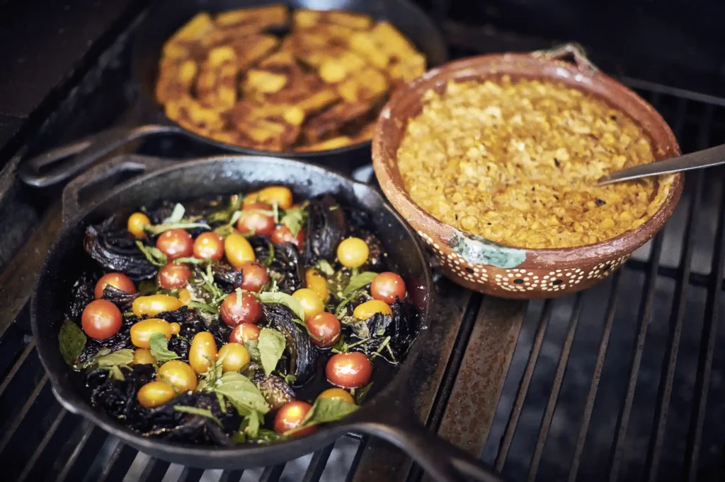 Dishes made with local tomatoes and corn