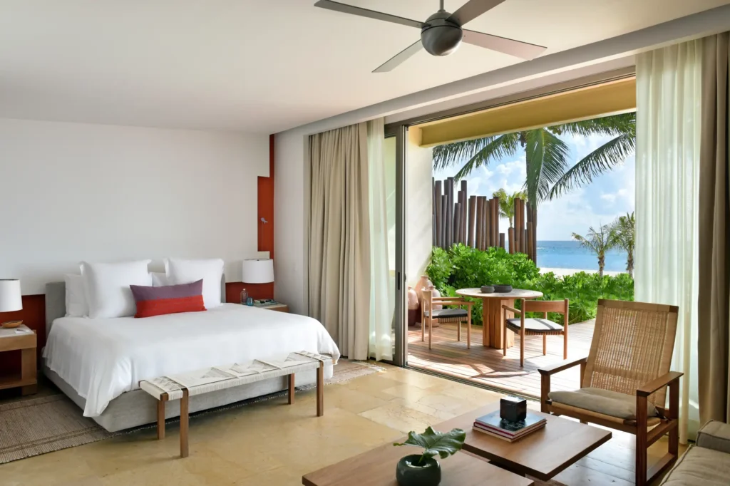 A Rosewood Mayakoba beachfront studio suite.